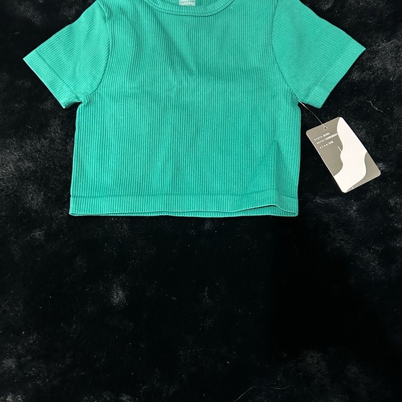 Love Poem Women Cropped Ribbed Tee Green Short Sleeve Y2K Trendy Fitted Top S/M - Picture 7 of 8